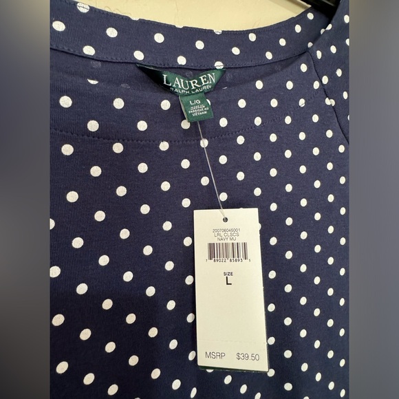 NWT Ralph Lauren Large Dark Blue White Polka Dots - Picture 4 of 5
